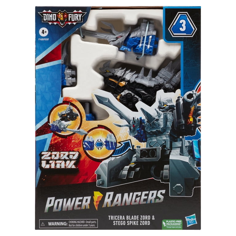 New Power Rangers Dino Fury Tricera Blade, Stego Spike Zord Action