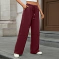thumbnail image 5 of XPMWRP Womens Wide Leg Sweatpants High Waisted Drawstring Straight Leg Baggy Comfy Casual Trendy Pull On Pockets Pants Wine XXL, 5 of 9