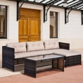 thumbnail image 3 of Outdoor 3-Piece Patio Furniture Set, L-Shaped Outdoor Sofa with Chaise Lounge, Loveseat & Tempered Glass Table, All-Weather Rattan Sectional Couch with Soft Cushions, Beige, 3 of 7