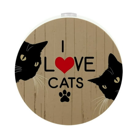 

LED Night Lights Plug into Wall 2-Pack 0.5W Plug in Night Light Dusk to Dawn White Bright Nightlight for Bedroom Bathroom Hallway Kitchen I Love Cats Animals Black Cats