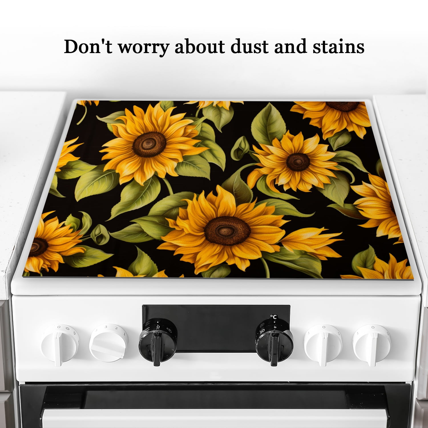 Square Stove Top Covers, Sunflowers with Butterflies Non-slip Foldable Electric Stove Burner Covers, Glass Induction Cooktop Protector Mat for Kitchen RV (28×20 Inch)