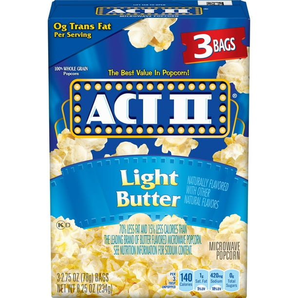 Act Ii Microwave Light Butter Popcorn 2 75 Oz 3 Ct Walmart Com Walmart Com