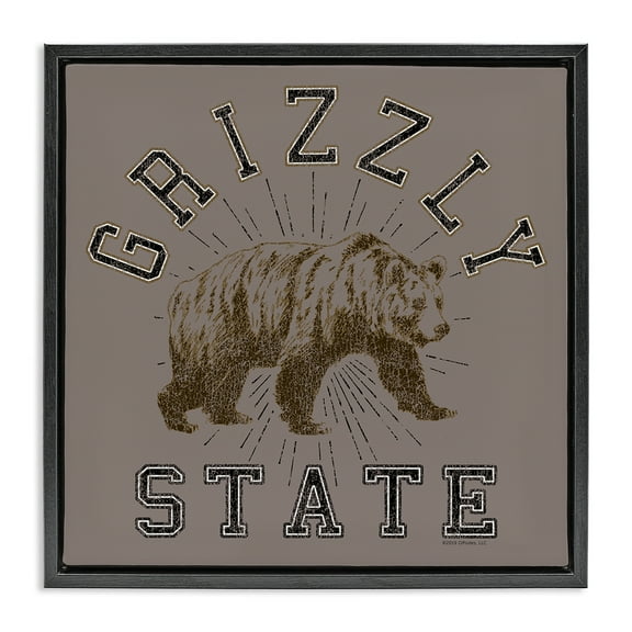 Stupell Industries Grizzly State Vintage Novelty & Humor Painting Black Floater Framed Canvas Art Print Wall Art, 18 x 18