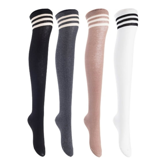 Lian LifeStyle Women's 4 Pairs Adorable Comfortable Soft Thigh High Over Knee High Cotton Socks, Size 6-9, JMYP1022 Black, DarkGrey, Khaki, White