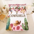 thumbnail image 5 of jejeloiu Cowgirl Watercolor Desert Full Size Sheets Kids,Pink Cow Print Bed Sheets,4-Piece, 5 of 6