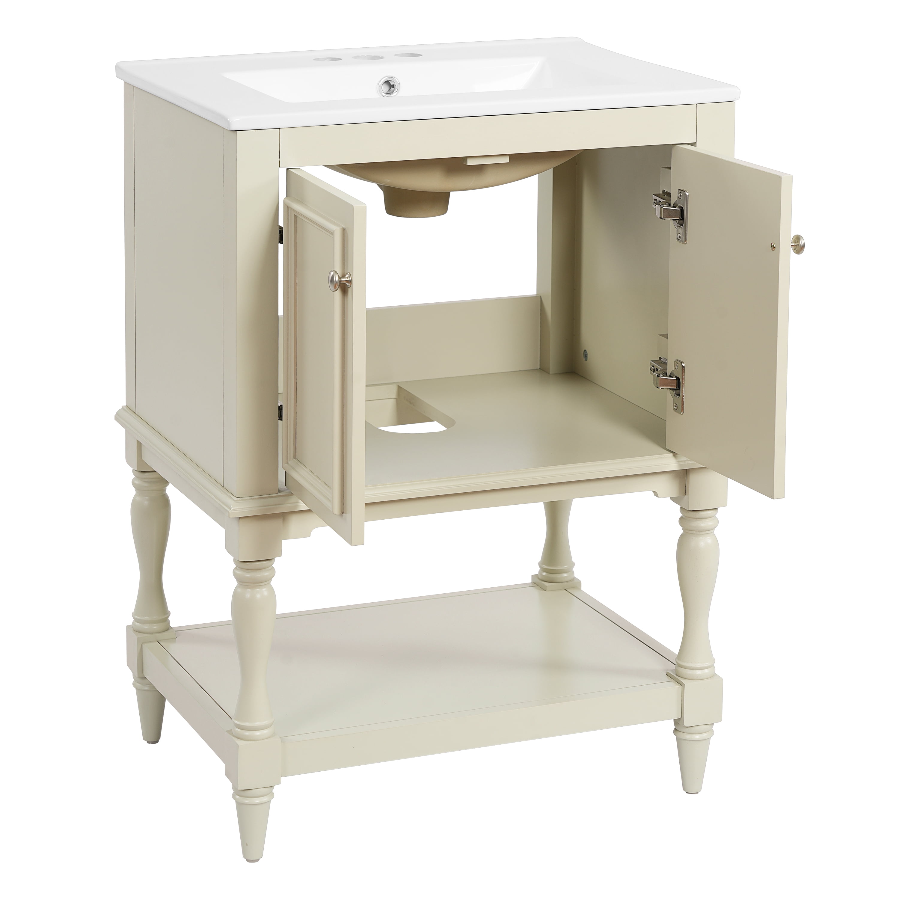 Harper & Bright Designs 24" Free Standing Single Basin Vanity Set, Bathroom Vanity with Sink Combo with Open Shelf, Bathroom Sink Storage Cabinet for Small Space, Beige