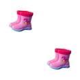 thumbnail image 2 of Ounissouiy Botas de lluvia cómodas y elegantes para cualquier ocasión Botas de lluvia de goma Zapatos Livianos Antideslizantes Impermeables Rosa [felpa añadida] 28.1 2Conjunto, 2 of 6