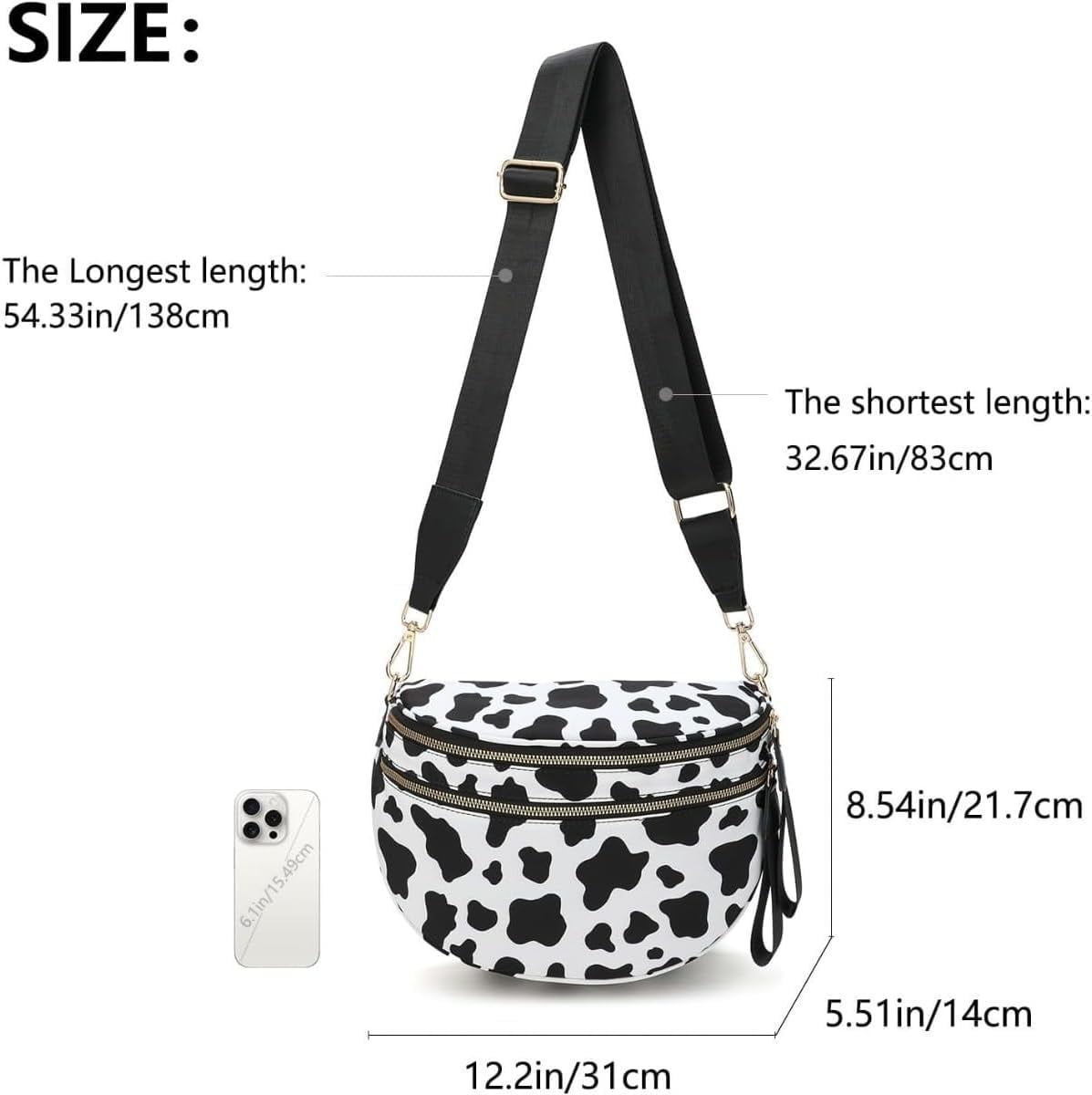 Baguery Women's Trendy Nylon Crossbody Bum Bag - Plus Size Fanny Pack Sling Belt Bag (Beige White Grid/Kelly Green), 3-Zipper Compartments​