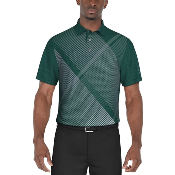 PGA Tour STORM Men's Short Sleeve Heathered Argyle Performance Polo, US Medium