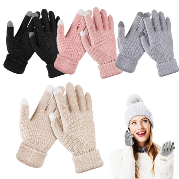 4 Pairs Women's Winter Gloves Warm Women Touch Screen Knit Gloves Elastic Cuff Winter Mitten for Cold Weather