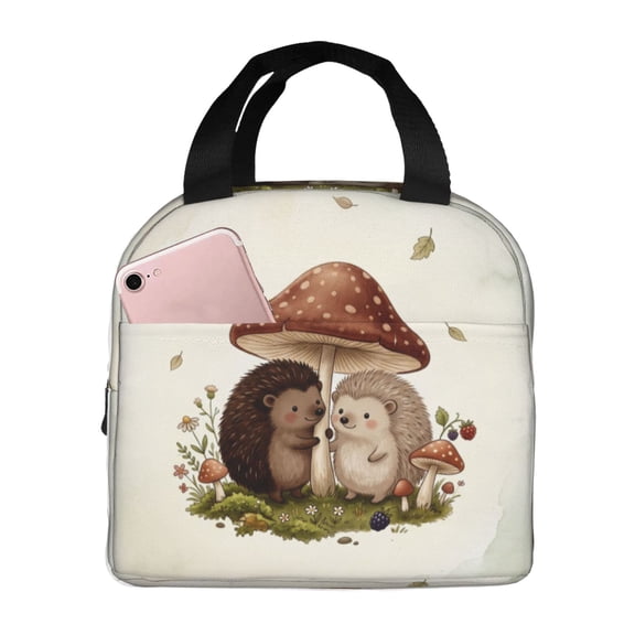 Hedgehog Lunch Bag Reusable Insulated Cooler Tote with Front Pocket Handheld Portable Meal Prep Bag for Work Office Daily Use Travel