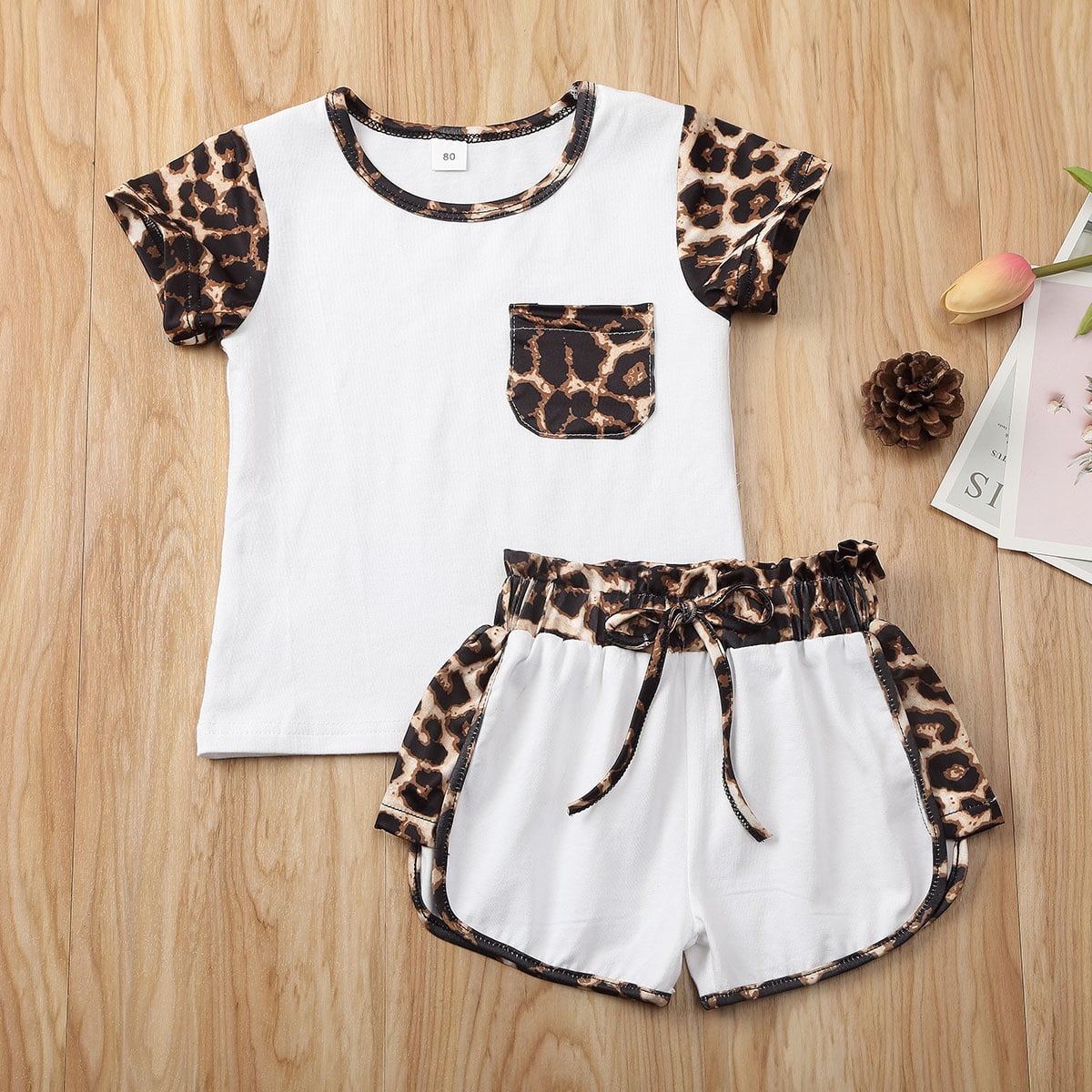 Toddler Girl Clothes Short Sleeve Tops Leopard Pants Baby Boy Outfits Set