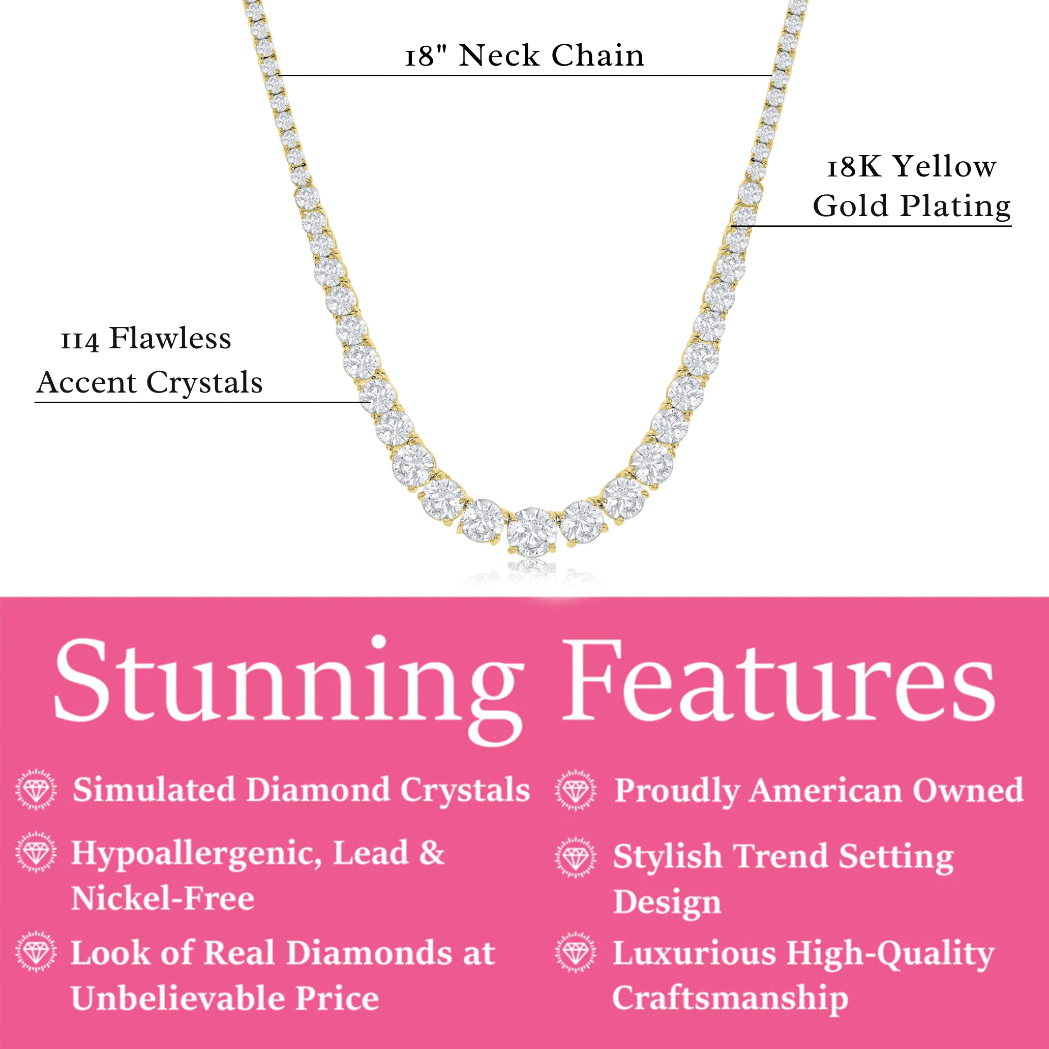 Cate & Chloe Whitney 18k Yellow Gold Plated Pendant Necklace with Simulated Diamond Crystals for Women