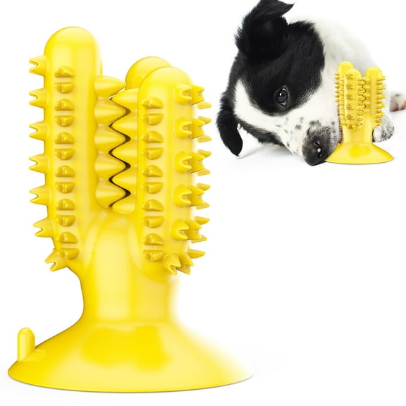Dog Toothbrush Chew Toy Dental oral Care Brush Stick Rubber Cleaning Toy ( YELLOW )