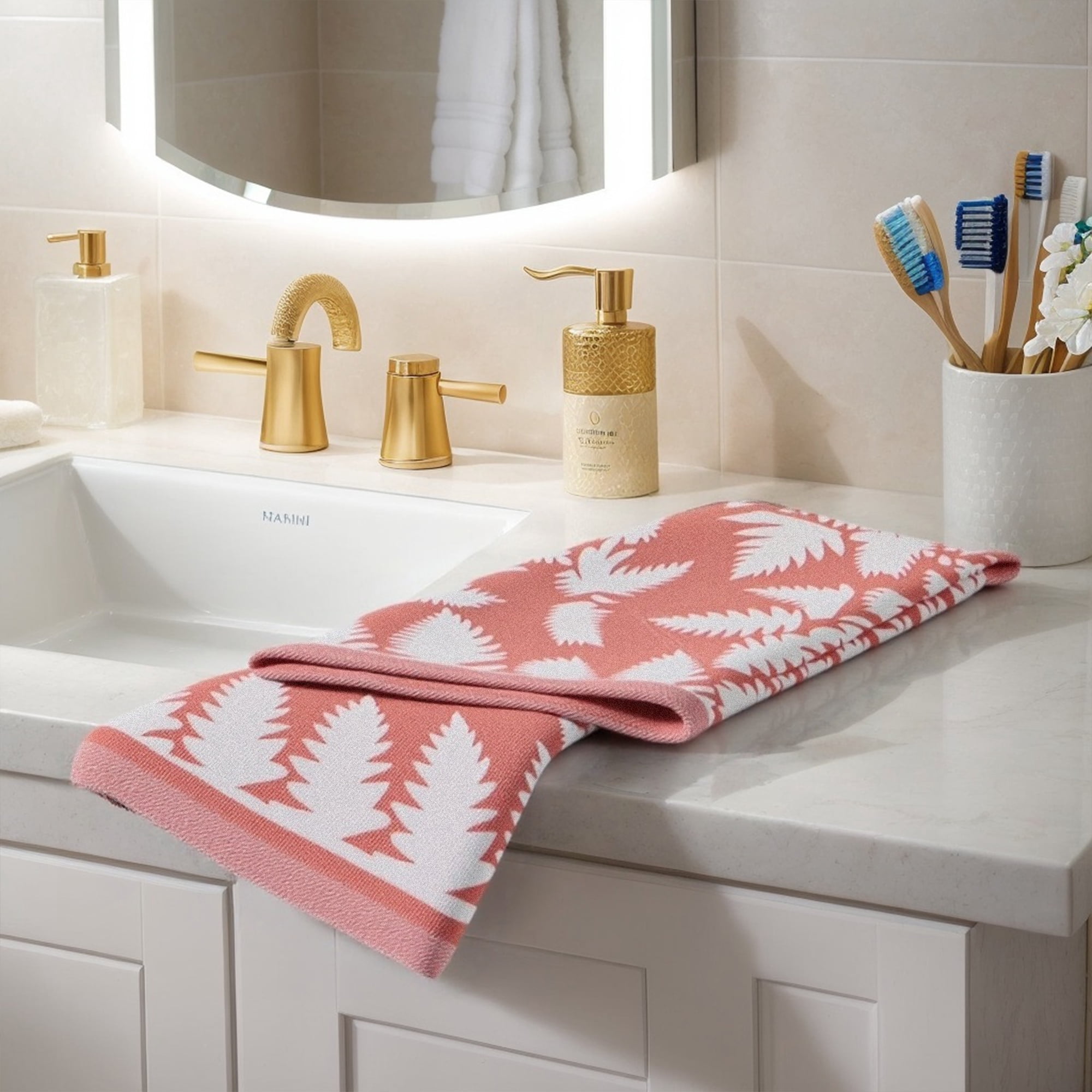 Unique Bargains 4 Pcs Soft Absorbent Bath Hand Towels 13 x 29 Inch Pink/Beige