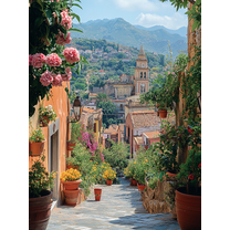 Italian Village Flower Street Canvas Print/Wall Art Perfect for Living Room Dining Room Kitchen and Decoration.