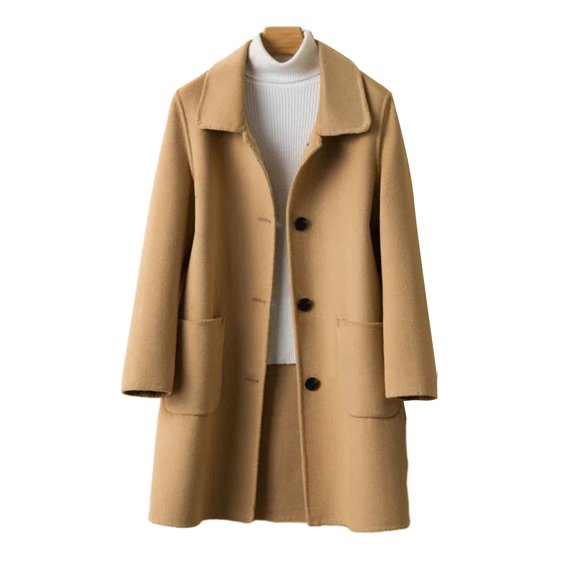Quixlent Women's Wool Blend Coat Single Breasted Mid-Length Pea Coat Notch Lapel Trench Coat Fall Winter Outerwear