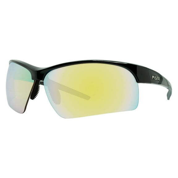 Maxx Stingray HD Black Sport Golf Riding Sunglasses TR90 Frame with Mirrored Yellow Lens