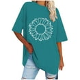 thumbnail image 2 of WREESH Loose Printed Women's T-Shirts Oversized Round-Neck Short Sleeve Blouses Blue, 2 of 5