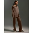thumbnail image 2 of Women Fall 2 Piece Outfits Sweatsuits V-Neck Long Sleeve Sweatshirt Wide Leg Pants Tracksuit Lounge Sets Brown S, 2 of 6