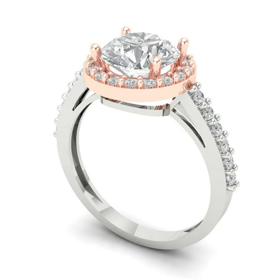 1.86 ct Round Cut White Sapphire Solitaire with Accents Engagement Ring for Women in 18K White/Rose Gold