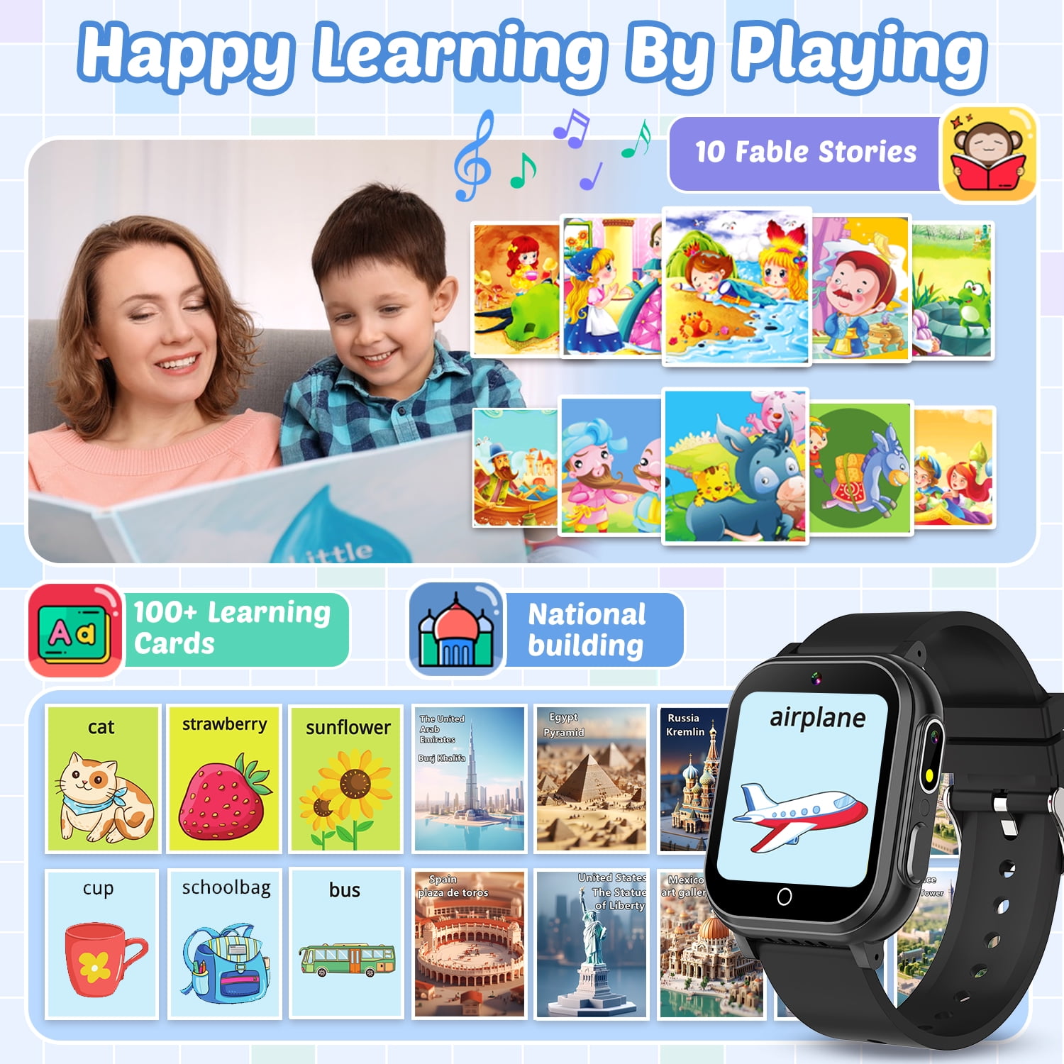 Vakzovy Waterproof Smart Watch for Kids with 32 Games Dual Camera Video Habit Tracking Music Player Pedometer Screen Protectors Lanyard, HD Touchscreen Kids Watch Toy Birthday Gift for 3-12 Year Old