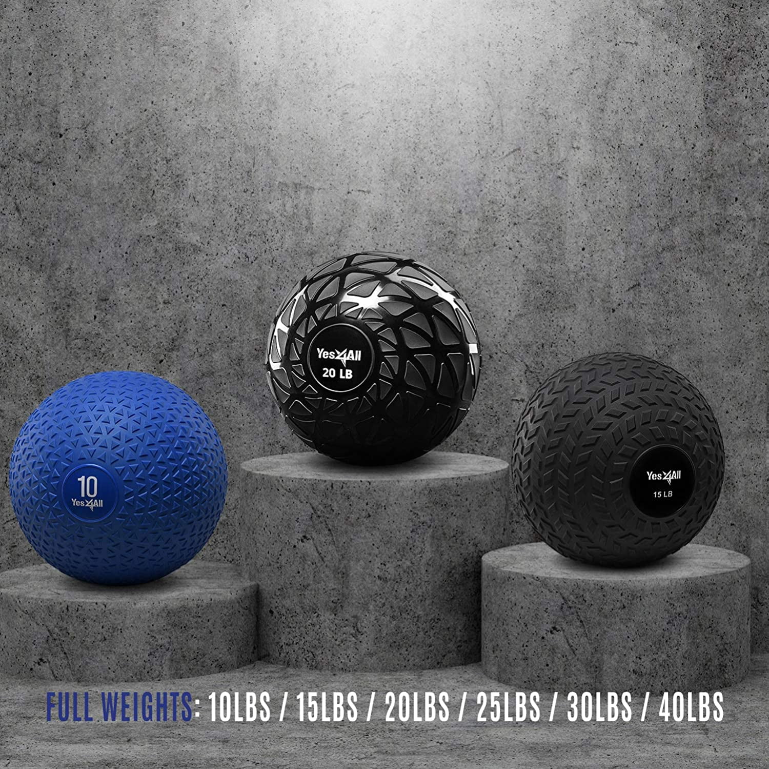 Yes4All Dynamic Slam Ball, PVC Sand Filled Medicine Ball, 10-40lbs Weight Ball - Black 20LBS