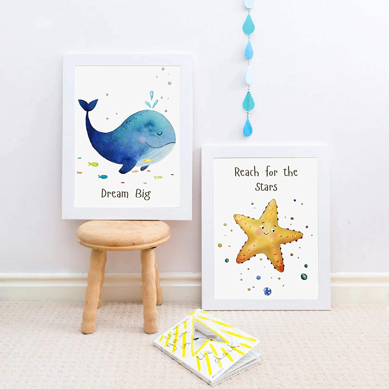 Cartoon Animals and Sea Creatures Selection Childrens Bedroom Wall Art 