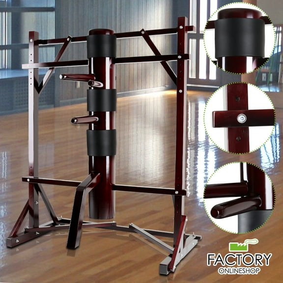 Geniqua Dark Red 3 Pads Wood Wing Chun Adjustable Frame Target Training Dummy Ip Man Martial Arts