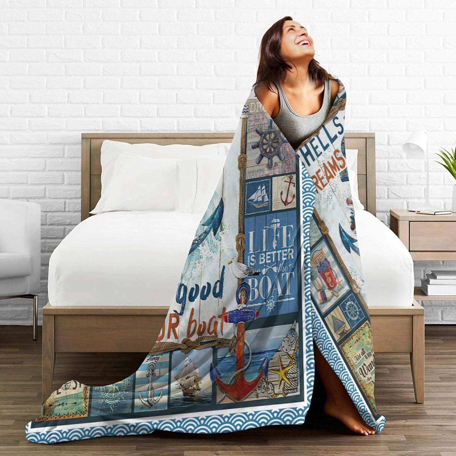 Anchor Ocean Blanket for Woman Girls Nautical Ship Anchors Throw Blanket for Man Boys Fleece Soft Cozy Warm Fuzzy Anchor Decor Blanket Gifts for Kids Adults Couch Sofa Bed 60"X50"