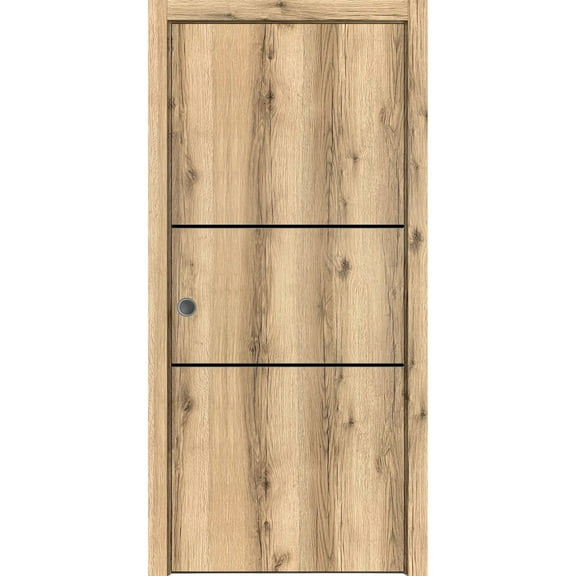 Sliding French Pocket Door 18 x 80 inches with | Planum 0014 Oak with Frosted Glass | Kit Trims Rail Hardware | Solid Wood Interior Bedroom Sturdy Doors