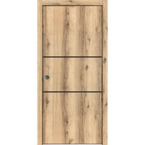 Sliding French Pocket Door 18 x 80 inches with | Planum 0014 Oak with Frosted Glass | Kit Trims Rail Hardware | Solid Wood Interior Bedroom Sturdy Doors
