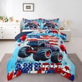 thumbnail image 1 of Ensemble de Literie pour Adultes Camion Tout-Terrain, Drapeau Américain Ballons Rouges Bleus Étoiles Ciel Ensemble de Literie Toutes Saisons, Thème de la Liberté Jour de l'Indépendance 3 Pcs avec 2 Taies d'Oreiller, Taille Très Grand, 1 of 6