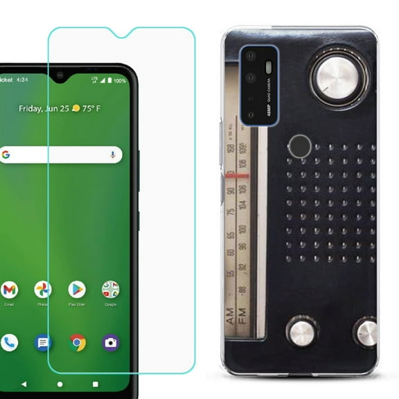 Shockproof Bumper Phone Case for AT&T Radiant Max 5G / Fusion 5G, with Tempered Glass Screen Protector, by OneToughShield ® - Vintage Radio