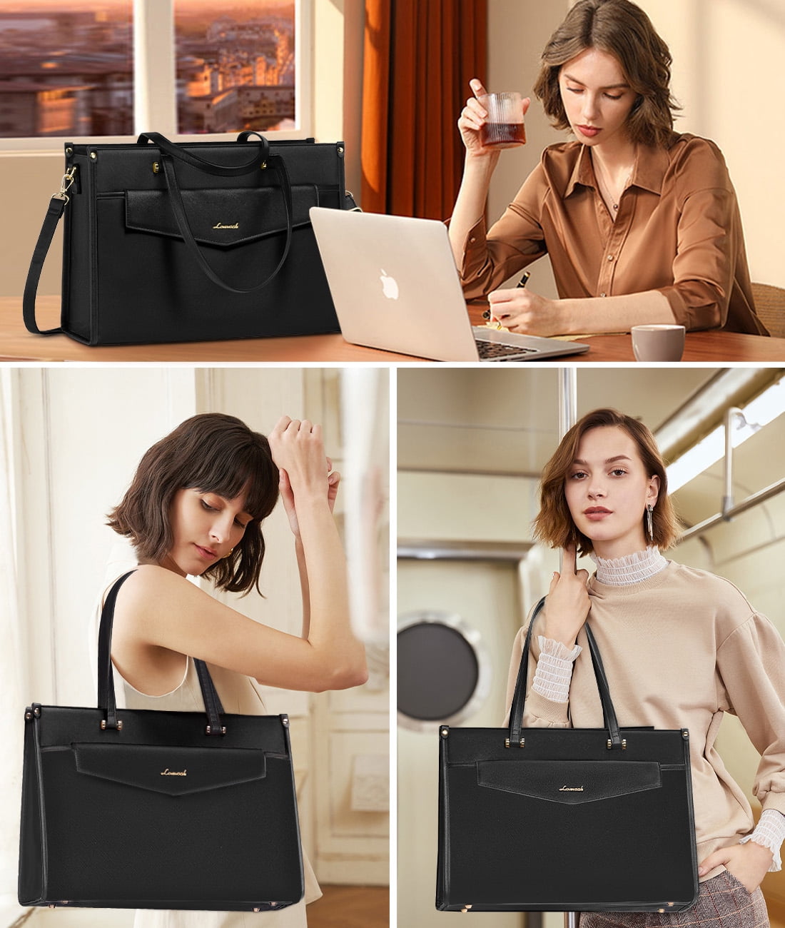 Lovevook Laptop Tote Bag for Women,PU Leather Teacher Nurse Office Ladies Work Bag,Classy Anti-Thief Women Handbags Shoulder Bags-Large