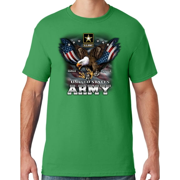 Mens US Army Patriotic Eagle T-shirt, Small Kelly Green