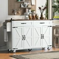 thumbnail image 2 of Farmhouse Kitchen Island,Large Rolling Kitchen Cart on Wheels,Solid Wood Storage Island with Drop Leaf, Spice Rack and Drawer,Power Outlet (White), 2 of 9