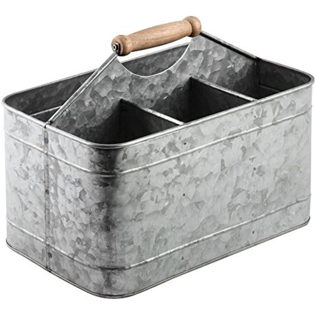 Elegant Home Galvanized Flatware Caddy Organizer for Kitchen Counter