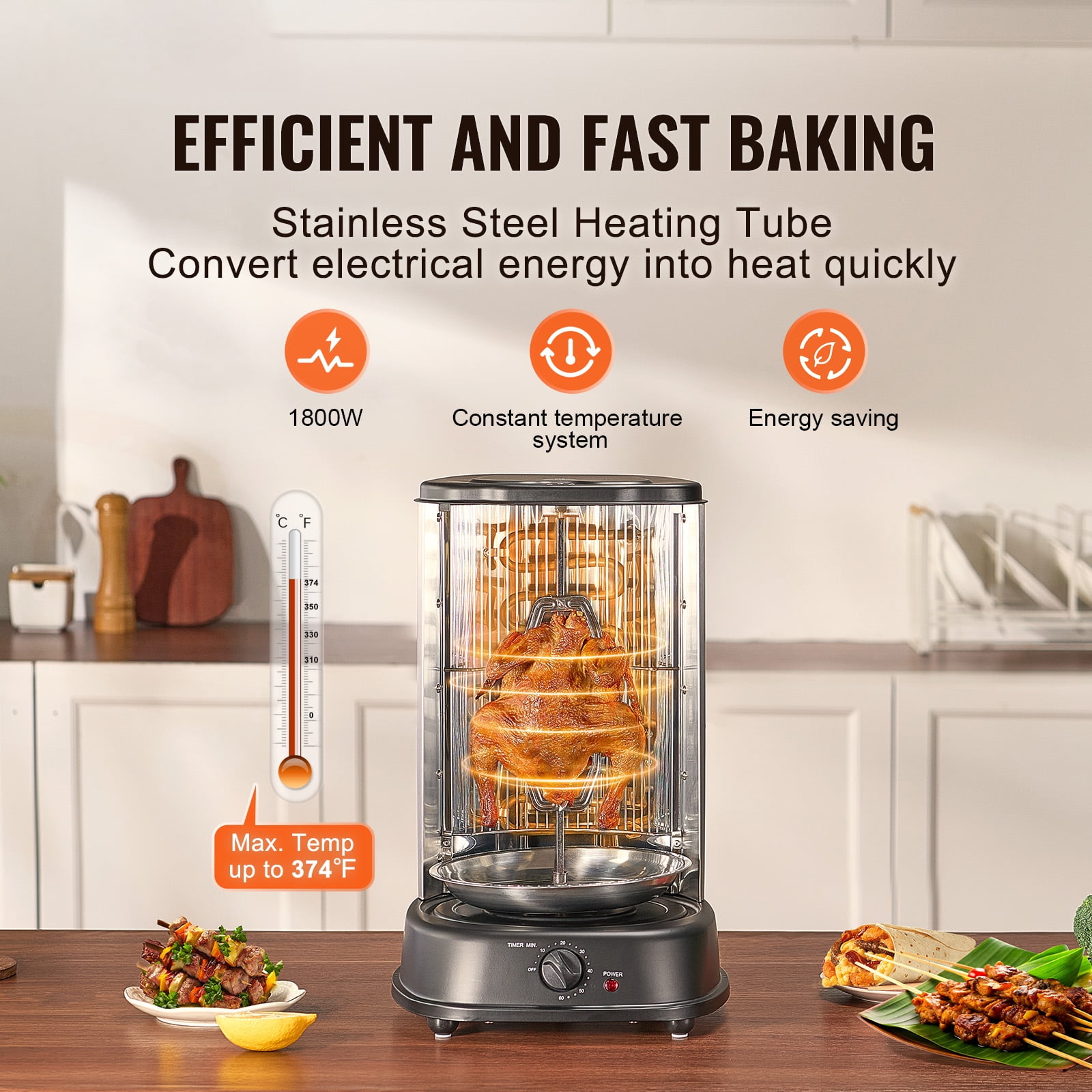 KFFKFF Gyro Grill Appliance, Upright Poultry Cooker for Countertop, Electrically Powered Stainless Steel Roaster, Doner Kebab Equipment, Ideal for Domestic and Commercial Kitchen Gatherings