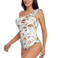 thumbnail image 2 of Easygdp Mushrooms And Butterflies Women's One Shoulder Ruffle Monokini Bathing Suits with Removable Chest Pad, Quick Drying - Medium, 2 of 8