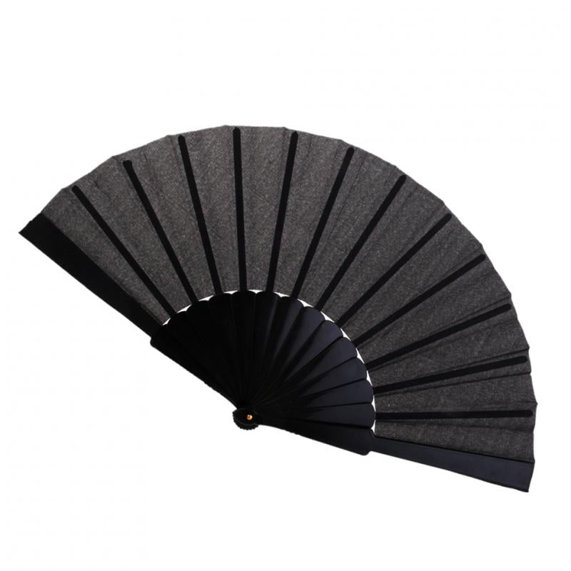 2x Solid Black White Folding Fans Hand Fan Burlesque Flapper Costume Prop 