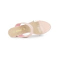 thumbnail image 4 of BLISSFUL STEP Women's Dual Clear Strap Block Heels Mules Slides Sandals Pink 8, 4 of 7