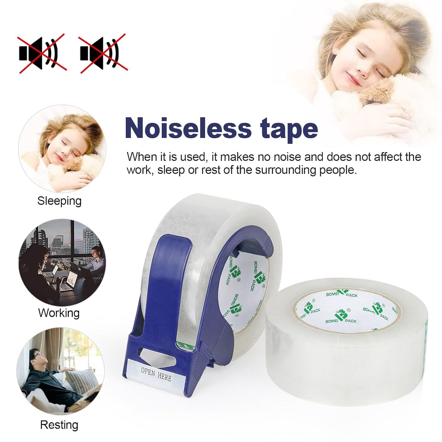 2 rolls of transparent noiseless heavy-duty packing tape, with blue dispenser, packing tape 1.88 inches 110 yards, 2.4 industrial-grade mailing tape, suitable for moving packaging mailing, office and