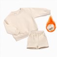 thumbnail image 2 of Kids Boys Girls 2 Piece Fleece Outfit Set 12 18 24 Months 2T 3T 4T 5T 6T Solid Color Long Sleeve Crewneck Sweatshirt & Elastic Waist Shorts Warm Lined Casual Tracksuit Khaki Size 7-8 Years, 2 of 8