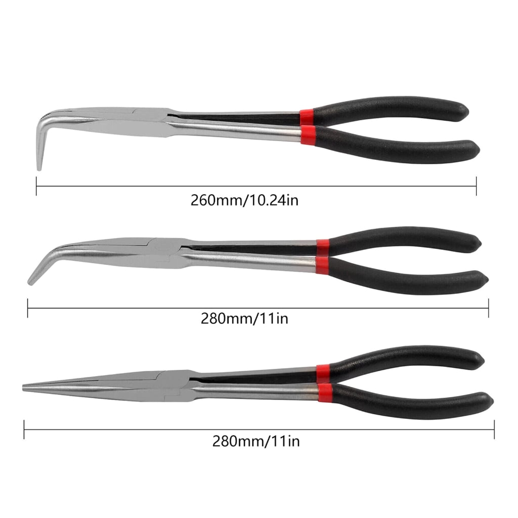 3Pcs 45/25 Degree Bent Extra Long Nose Pliers for Machinist Engineer Hand Tools
