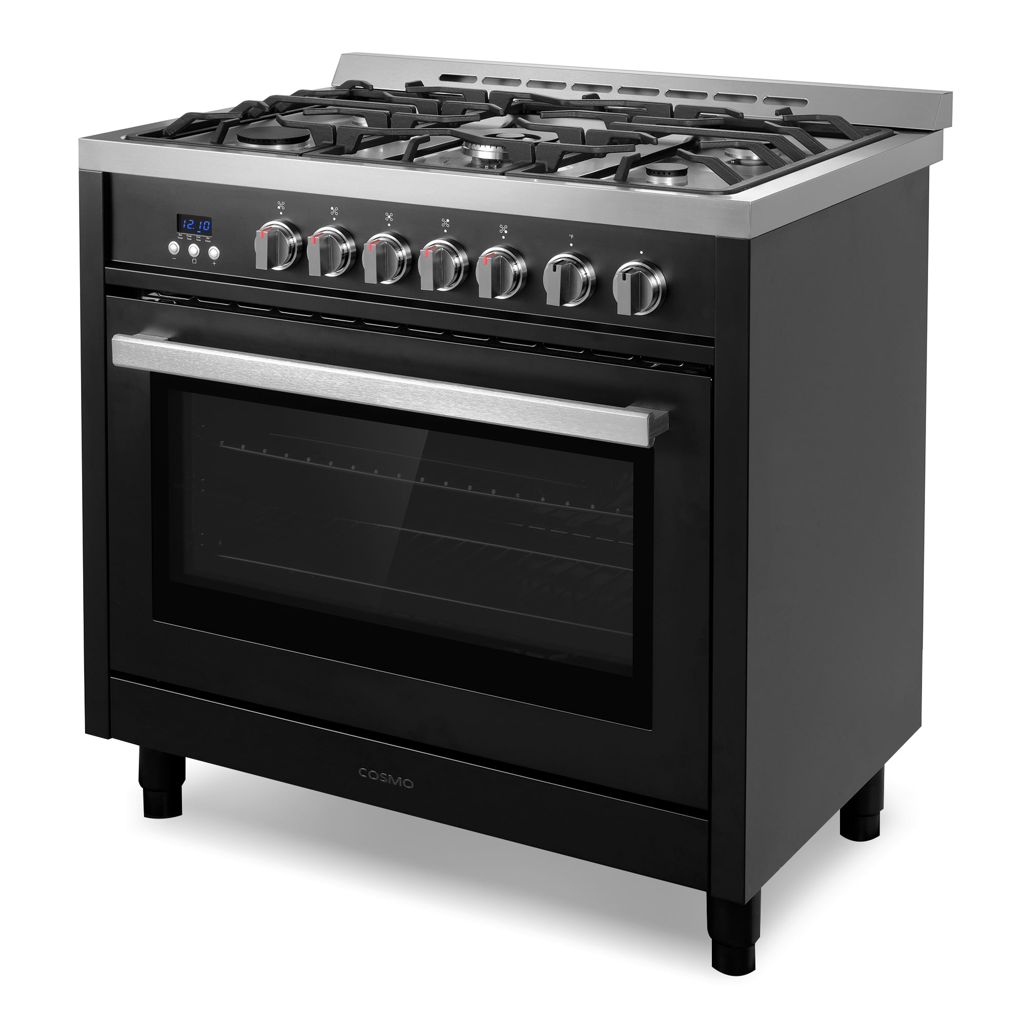 Cosmo 36 in. Nebula Collection 4.4 cu. ft. Gas Range, 5 Burners, Convection Oven, Matte Black