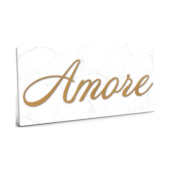 Amore Marbled White Golden Honey 10 x 5 Wood Wall Sign Plaque
