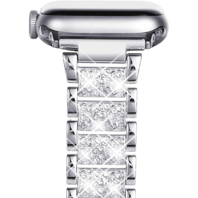 Correa plateada brillante compatible con Apple Watch de 42 mm, 44 mm, 45 mm y 49 mm, adecuada para iWatch Series 8/7/6/5/4/3/2/1/SE (2022/2020), correa de repuesto para pulsera de cristal brillante p