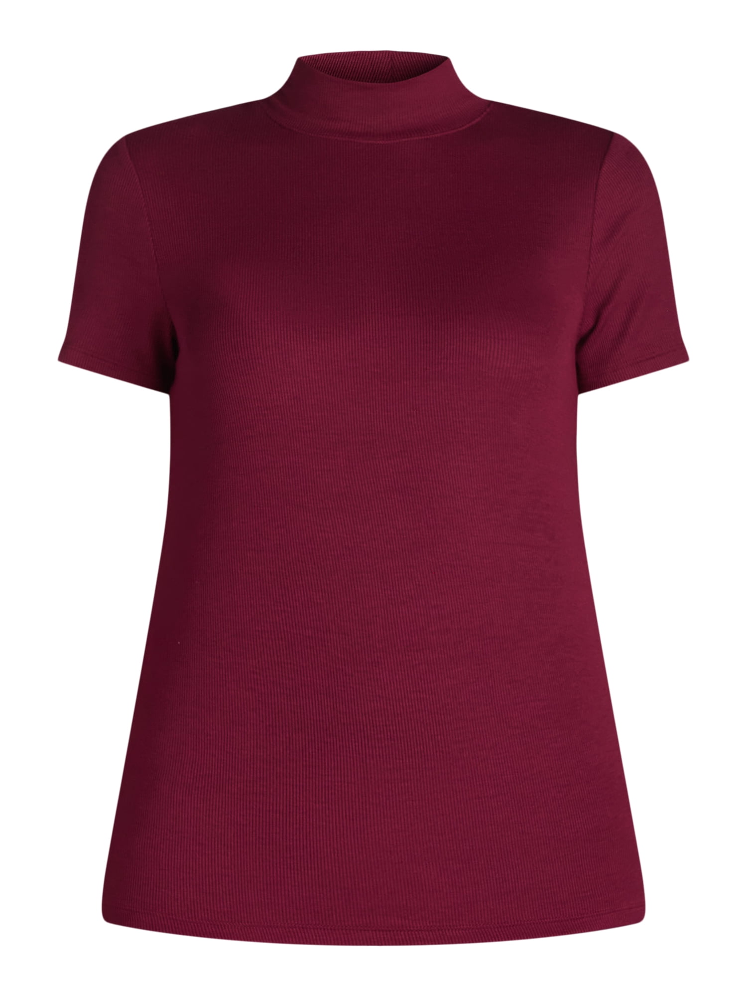 Time and Tru Women's Mock Neck Top with Short Sleeves, 2-Pack, Sizes XS-XXXL