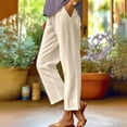 thumbnail image 2 of Dazajoo Womens Beach Pants Lightweight Soft Cotton Linen Pants Elastic High Waisted Solid Color Pants with Pockets,Beige,XL, 2 of 6